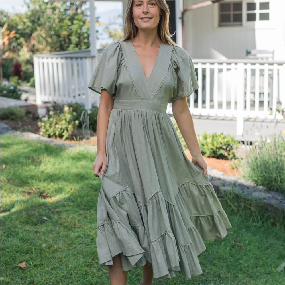 Elegant High Low Green Dress